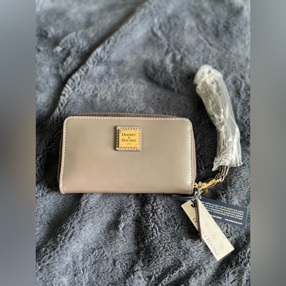 Dooney & Bourke Steel Grey Selleria Leather Zip Around Wristlet